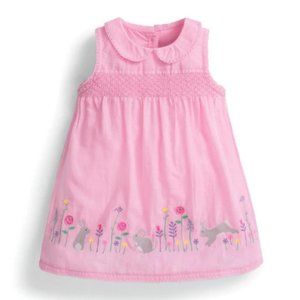Embrodiered Bunny Rabbit Girls Pink Smocked Easter Dress